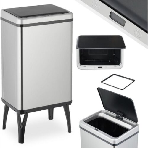 Prullenbak Met Sensor - Elektrische Afvalbak Op Poten - 40L RVS Vuilnisbak Met Automatisch Deksel - Keuken Afvalemmer Met Zak Houder - Zilver