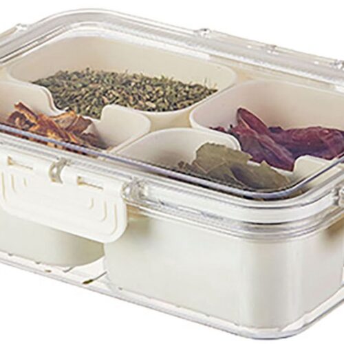 QTTVBTNA -Snack opbergdoos met deksel - 4-vaks snack schaal van kunststof - serveerschaal voor snoep, noten, koekjes, fruit of groente - ideaal voor feestjes, woonkamer en keuken