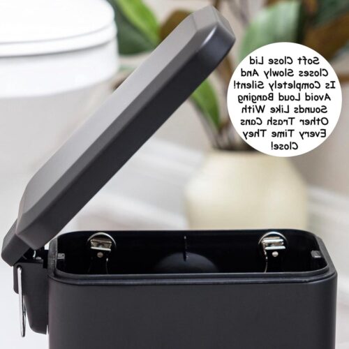 Rechthoekige afvalemmer zachte sluiting 5 l antislip voering deksel badkamer decoratie - zwart mat