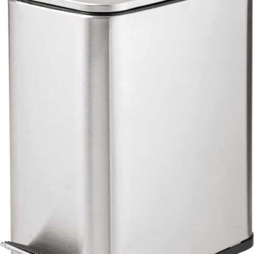 Rechthoekige pedaalemmer - 5 l afvalemmer van roestvrij staal met pedaal, deksel en kunststof inzetstuk - elegante cosmetica-emmer of prullenbak voor badkamer, keuken en kantoor - mat zilver