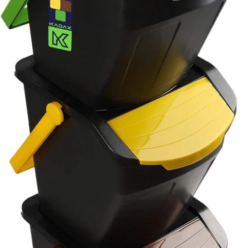 Recycling-emmer, 25 liter afvalemmer/prullenbak met deksel - afvalemmerset voor gemakkelijke afvalscheiding, afvalverzamelaar, afvalscheider voor biologisch afval, papier, glas - 3x25L KADAX