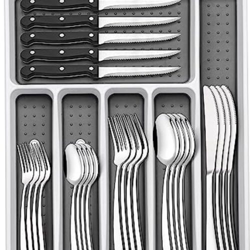 Robuuste Roestvrijstalen Bestekset voor 8 Personen met Steakmessen - 49-delig, Vaatwasmachinebestendig