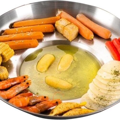 Ronde roestvrijstalen concave koekenpan - 38 cm - 38/40/45 cm ronde schotel - Heavy-duty diepe koekenpan grillpan - Geschikt voor authentieke tortilla's en beignets - Vaatwasmachinebestendig