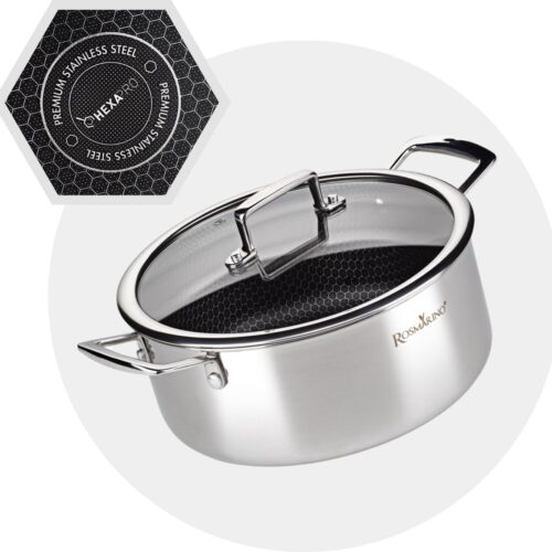 Rosmarino HexaPRO Kookpan - Braadpan - Braadpan Inductie - Hapjespan Inductie - Braadpannen - Hapjespan 24 cm met Deksel - Geschikt voor alle warmtebronnen