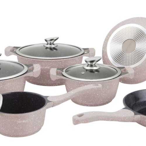 Royalty Line® BS1010 Pannenset Inductie - 13 Delige Pannensets Met Antiaanbaklaag - PFAS & PFOA Vrij - Kookpotten, Koekenpannen & Steelpan - Pannen Geschikt Voor Alle Warmtebronnen - Beige