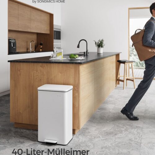 SONGMICS - Vuilnisemmer keuken - pedaalemmer - afvalemmer - 40 liter - met deksel - staal - soft-close - wit