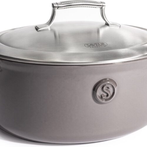 Saveur Voyage Braadpan Ø30 cm - Ovaal Gietijzer - PFAS-vrij - Geschikt voor Inductie & Oven - Grijs - Voor Grote Maaltijden, Stoven & Slowcooking