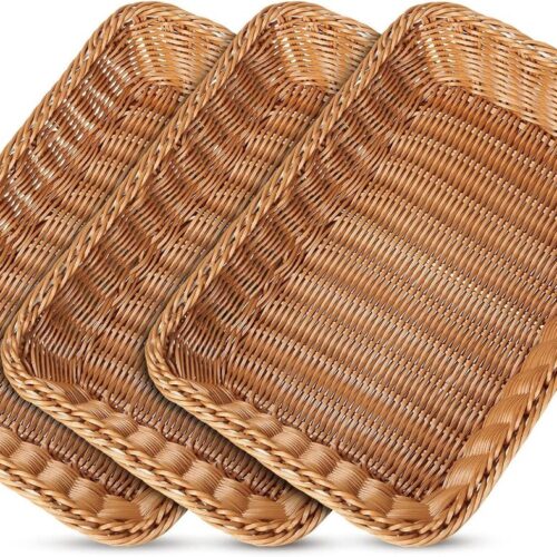 Set van 3 broodmanden Gevlochten broodmand Stapelbare broodmand Moderne broodmanden Hoogwaardige fruitmand voor restaurant, eten, serveren, huis en keuken (35 x 25 x 7 cm)