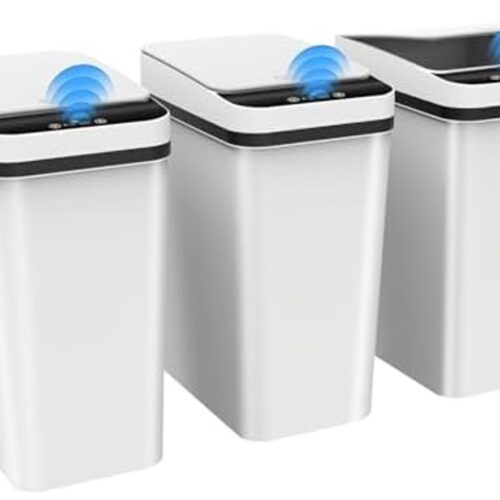 Set van 3 kleine vuilnisemmers 10 l, moderne afvalemmer, prullenmand voor kantoor, badkamer, keuken, slaapkamer (wit)