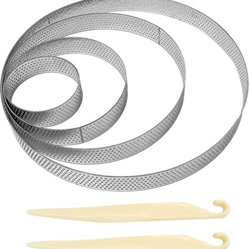 Set van 4 taartcirkels en 2 kunststof spatels - RVS bakringen en wafelijzers voor de keuken