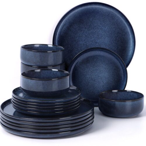 Sierra Serviesset, Serviesset voor 6 personen, 18-delig aardewerk serviesset, reactief glazuur, tafelservies met platte borden, dessertborden, mueslikommen, magnetron- en vaatwasmachinebestendig, krasbestendig