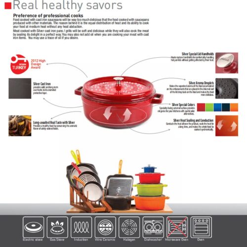 Silver Grillpan - 30 cm - 2.5 liter - Gietijzer - 4 Lagen emaille coating