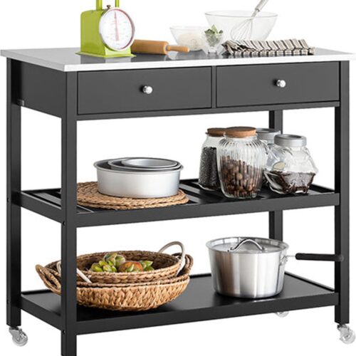 Simpletrade Serveerwagen - Keukentrolley Met 2 lades - Roestvrijstaal - MDF - Zwart - 100x45x92 cm