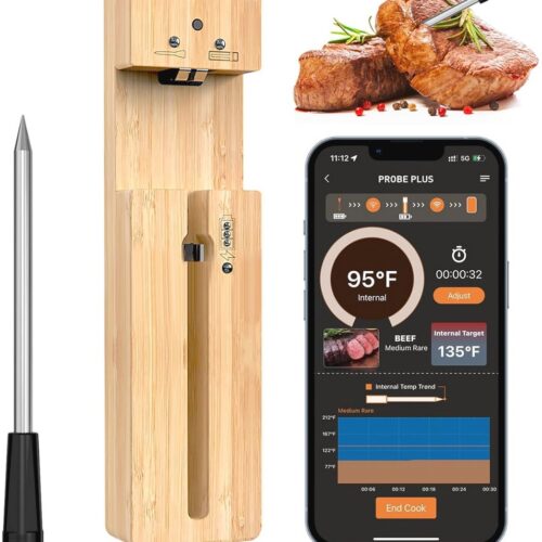 Slimme Draadloze Vleesthermometer voor Grill en BBQ - IPX7 Waterdicht, Bluetooth Verbonden, Geïntegreerde Recepten