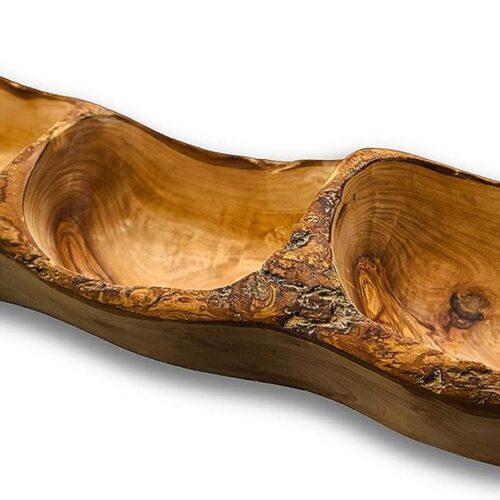 Snack Tray van Olijfhout - Fruitschaal - Decoratieve Schaal - Tapasplank - Sleutelbakje - Broodmand - Handgemaakte Houten Schaal - Voorgerechtenbord met Natuurlijke Nerf