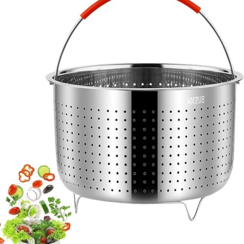 Stoompan - 304 roestvrij staal - buitendiameter 17,6 cm - kleine stoompan - roestvrijstalen stoominzet met siliconen handgreep - voor het stomen van fruit - eieren - groenten - potten - kookpannen - 3