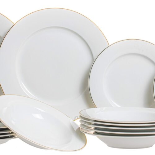 Studio Tavola Serviesset Wit / Goud - 18-delig / 6 personen - 6 dinerborden, 6 diepe borden en 6 ontbijtborden