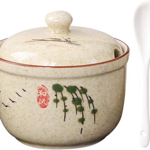 Suikerpot met deksel en lepel - keramiek - kruidenpotjes - suiker, zout, kaas, specerijen