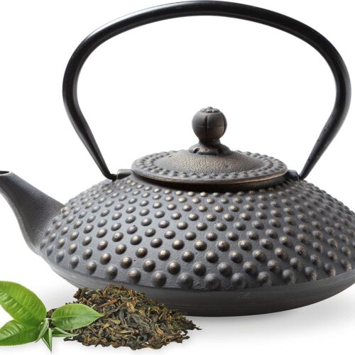 THEEPOT 1,25 L GIETIJZER - GIETIJZEREN THEEPOT Kambin in Japanse Stijl - Met Uitneembare Roestvrijstalen Theezeef - Binnenzijde Volledig Geëmailleerd - Thee blijft langer Warm - Zwart/Goud