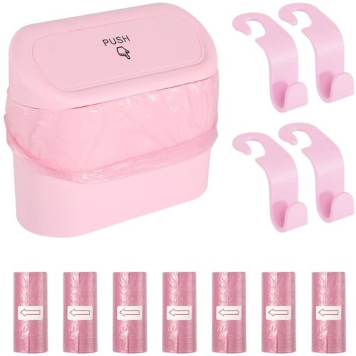 TRANKIELO® - Kleine waterdichte auto-afvalemmer met deksel - Inclusief 105 vuilniszakken en 4 autohaken