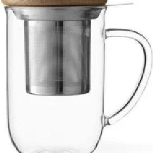 Theeglas met filter en bamboe deksel