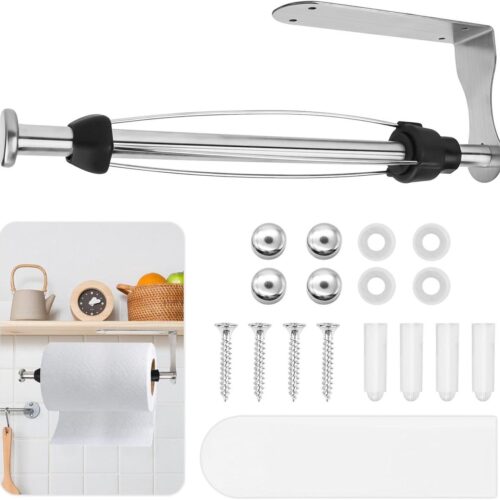 Thelau - - Keukenrolhouder zonder boren, roestvrij staal, éénhandige bediening, dempend effect, zilver, wandmontage, keukenrolhouder met houder -