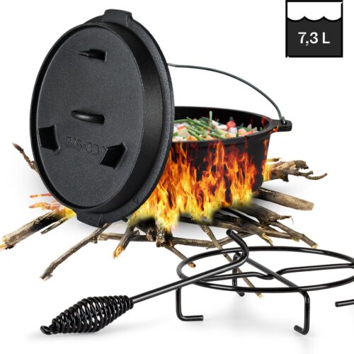 Toci Dutch Oven Voorgebakken, Dutch Oven Voor Brood, Koken & Grillen, Lekvrije Bbq Dutch Oven, Gietijzeren Pan Met Dekselheffer, Gietijzeren Pan Grillpan Met Deksel, Gietijzeren Kookpan 7,3 Liter