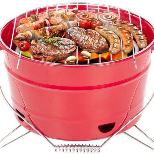 Uten Draagbare Barbecue - tafel bbq - Tafelbarbecue houtskool - Smoker mini barbecue - Houtskoolbarbecues - Camping barbecues - BBQ Grill - Tafelbarbecues - Emmer barbeque - Grilloppervlak (L x B) 27.5 x 27.5 cm - Rood