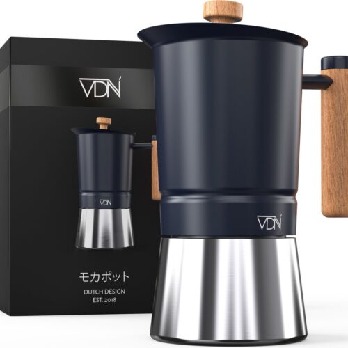 VDN Moka Pot 300 ml 6 kops - Inductie of alle andere soorten warmtebronnen - Percolator - RVS met houten handvat - Espresso maker