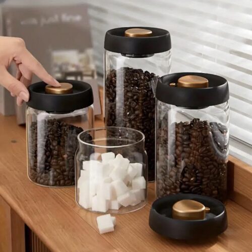 Vacuum pot - 500L - Foodsaver - luchtdichte voorraadpot - vacuum bewaardoos - vacuum container - vacuumpot - koffiepot -foodsaver vacumeermachine - koffiepot glas - Glas/Zwart - voorraadpotten - voorraadbussen - voorraadpotten glas met deksel