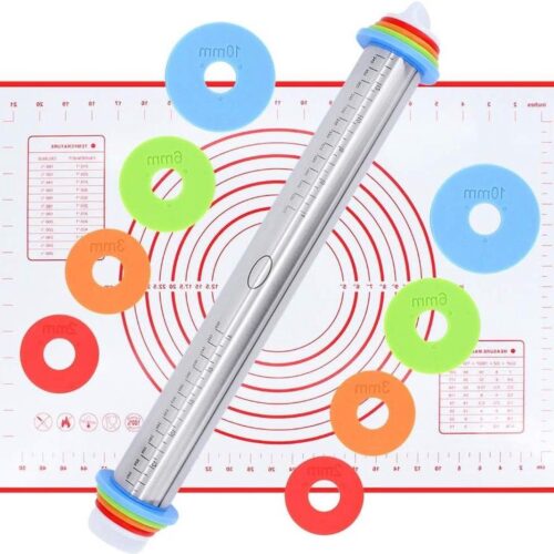 Verstelbare roestvrijstalen deegroller met siliconen bakmat voor bakken - pizza en koekjes