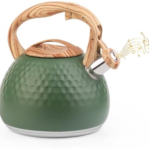 Waterkoker met pijp, 3 l, inductieketel van roestvrij staal, fluitketel met houten handvat, stalen ketel voor thee en koffie, waterkoker voor alle warmtebronnen