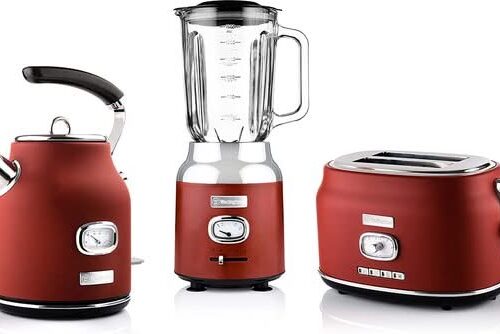 Westinghouse Retro waterkoker + broodrooster 2 sleuven + blender - rood
