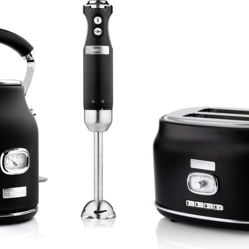 Westinghouse Retro waterkoker + broodrooster 2 sleuven + staafmixer - zwart