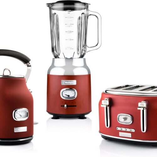 Westinghouse Retro waterkoker + broodrooster 4 sleuven + blender - rood