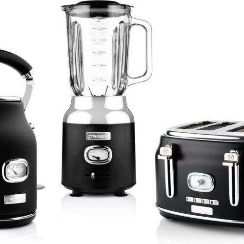 Westinghouse Retro waterkoker + broodrooster 4 sleuven + blender - zwart