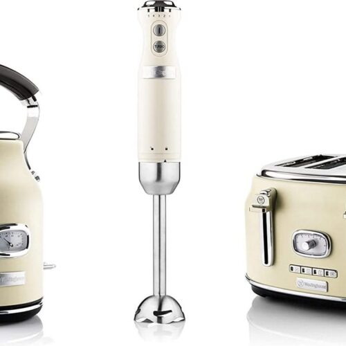 Westinghouse Retro waterkoker + broodrooster 4 sleuven + staafmixer - wit