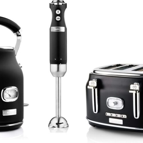 Westinghouse Retro waterkoker + broodrooster 4 sleuven + staafmixer - zwart