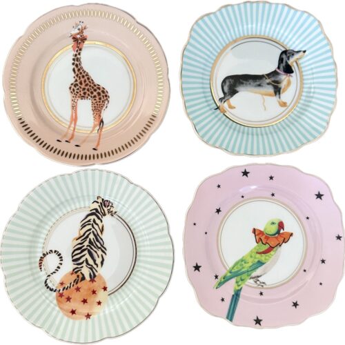 Yvonne Ellen London Gebaksbordjes Dieren Set van 4 - Porselein - 16cm
