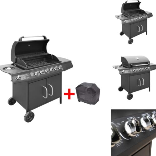 vidaXL Gasbarbecue - Zwart - 133 x 58 x 108 cm - Met 6 kookzones - Inclusief afdekhoes - Barbecue