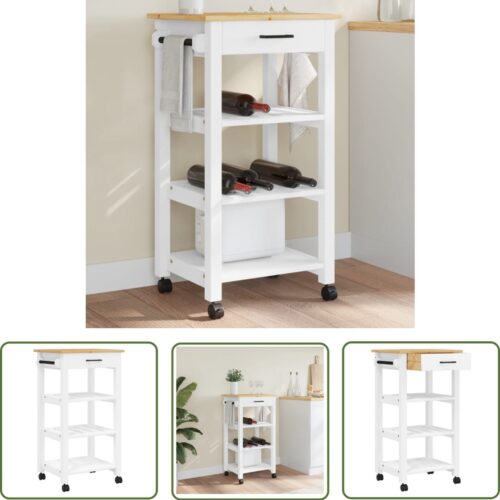 vidaXL Keuken Helpers - Keuken Trolley - Keukentrolley MONZA 48x40x90 cm massief grenenhout - Grenoble Houtsoort - Witte Keuken - Retro Keuken