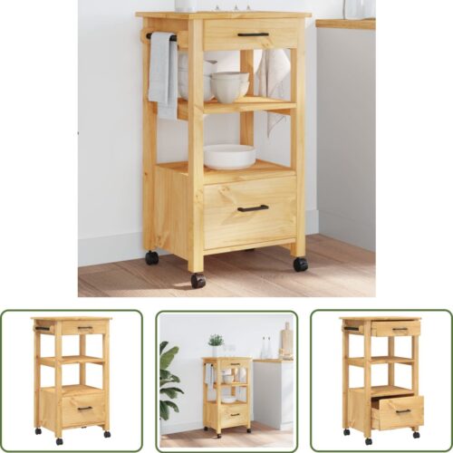 vidaXL Keukenkasten - Keuken Trolley - Keukentrolley MONZA 48x40x90 cm massief grenenhout - Grenoblehouten Kasten - Vintage Keuken - Opbergkast