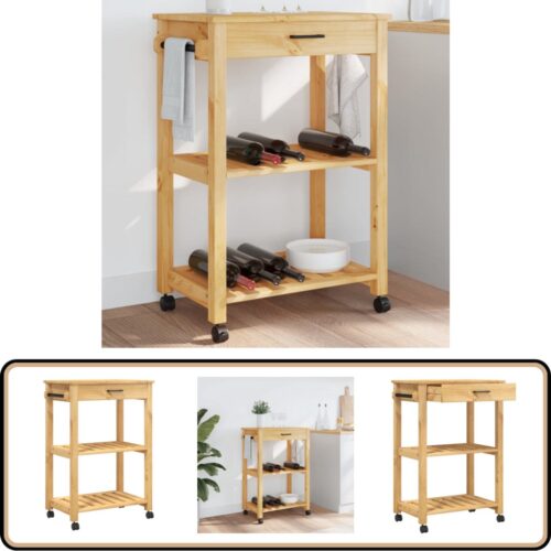 vidaXL Keukentrolley MONZA - 60x40x90 cm - Grenenhout Keuken Trolley - Keukenkasten - Grenoblehouten Kast - Vintage Keuken - Opslagoplossing