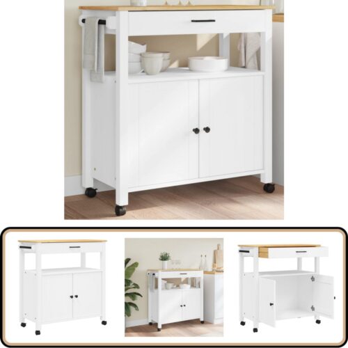 vidaXL Keukentrolley MONZA - Wit & Honingwas - Grenenhout Keuken Trolley - Keukentrolley - Vintage Keuken - Grenenhouten Kast - Opbergkast