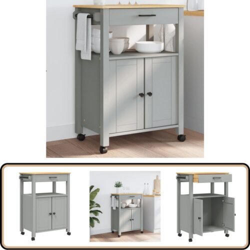 vidaXL Keukentrolley MONZA - grijs en honingwas Keukentrolley - Keukentrolleys - Groentenkar - Keuken Trolley