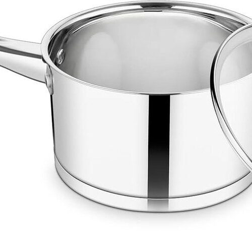 16 cm steelpan 3-laagse bodem roestvrij staal melkpan met glazen deksel - inductie geschikt - 19 l kookpan - gezond en vaatwasmachinebestendig
