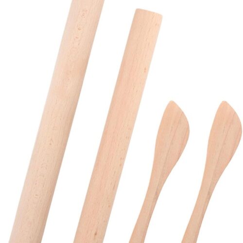 2 houten deegrollers - 25+30 cm beukenhout - professioneel - solide - Franse dumpling deegroller - met 2 houten lepels - anti-aanbakspatel - roller voor fondant - taartkorst - koekjes - gebak