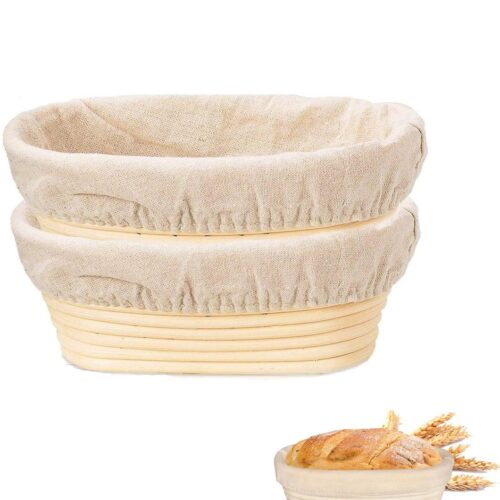 2-stuks Ovale broodrijsmand - zuurdesemrijsmand - handgemaakte rotan kom - bakgereedschap voor thuis - gevoerd - 17*6*12 cm - gemakkelijk schoon te maken - geschikt voor broodbakliefhebbers en professionele broodbakmachines - beige