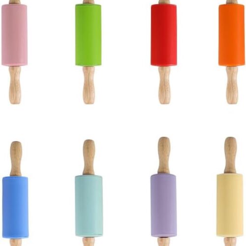 2 stuks siliconen deegrollers met houten handvat, 23 x 4,2 cm deegroller, siliconen deegroller, antiaanbaklaag, kinderdeegroller, deegroller, kinderbaksel, voor het bakken van taarten, pizza, fondant, koekjes