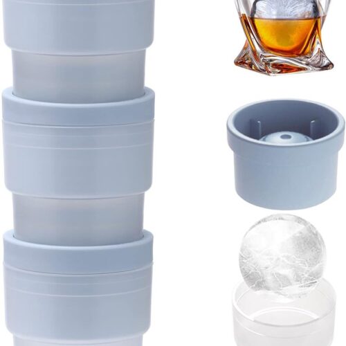 3 stuks - IJsbalvormen - Langzaam smeltende stapelbare ijsblokjesmachine - 6 cm grote ijsballen - Geschikt voor whisky, cocktails, sappen, dranken, bourbon, whisky - Blauw